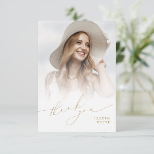 Carte De Remerciements Minimaliste Moderne Chic Script Photo Graduation