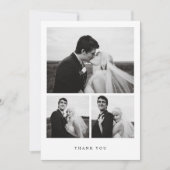 Carte De Remerciements Minimalistic 3-Photo Wedding Black & White (Devant)