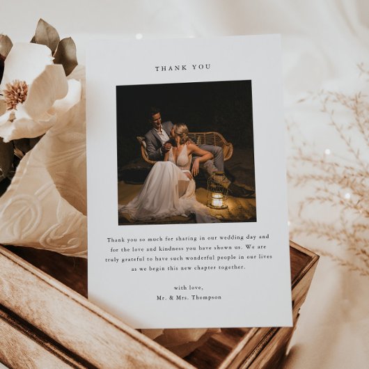 Carte De Remerciements Minimalistic Black & White 2-Photo Wedding