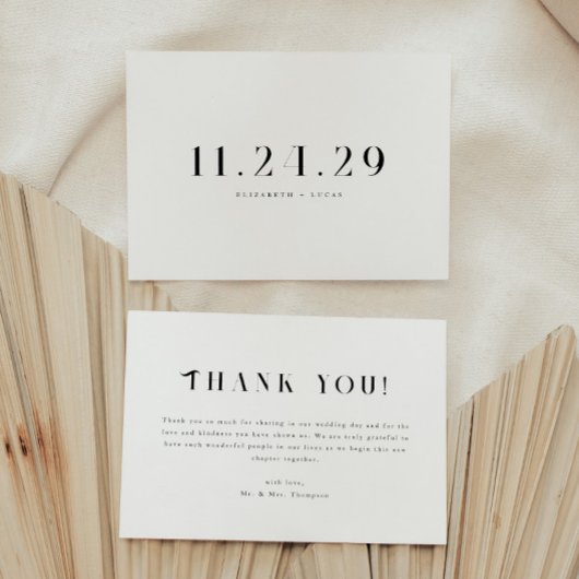 Carte De Remerciements Minimalistic Elegant Black & White Wedding Date