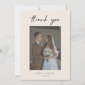 Carte De Remerciements Minimalistic Modern Beige Script Wedding Photo (Devant)