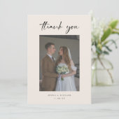 Carte De Remerciements Minimalistic Modern Beige Script Wedding Photo (Debout devant)