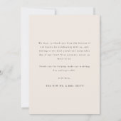 Carte De Remerciements Minimalistic Modern Beige Script Wedding Photo (Dos)