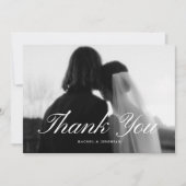Carte De Remerciements Minimalistic Script 4-Photo Black & White Wedding (Devant)