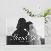 Carte De Remerciements Minimalistic Script 4-Photo Black & White Wedding (Debout devant)