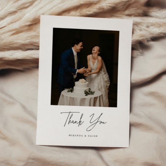 Carte De Remerciements Minimalistic Script Lettering Wedding Photo
