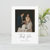 Carte De Remerciements Minimalistic Script Lettering Wedding Photo (Debout devant)