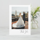 Carte De Remerciements Minimalistic Script Wedding Couple Photo (Debout devant)