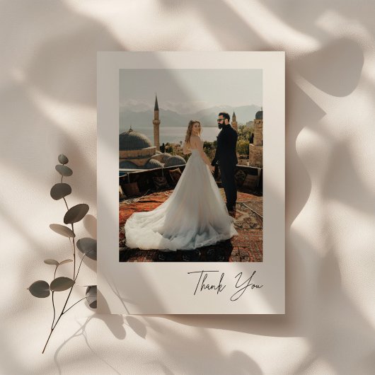 Carte De Remerciements Minimalistic Script Wedding Couple Photo