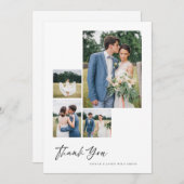 Carte De Remerciements Minimum 4 photo Collage blanc Mariage de script de (Devant / Derrière)