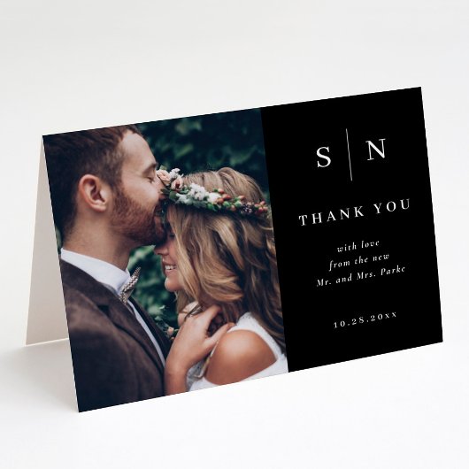 Carte De Remerciements Minimum et chic | Black Photo Wedding