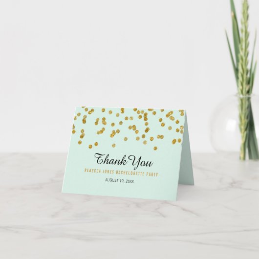 Carte De Remerciements Mint Parties scintillant or confetti Bachelorette (Devant)