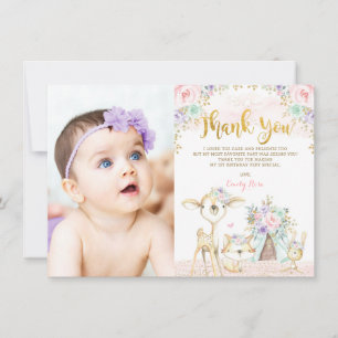 Carte De Remerciements Mint rose Purple Gold Floral Woodland Anniversaire