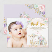 Carte De Remerciements Mint rose Purple Gold Floral Woodland Anniversaire (Devant / Derrière)