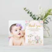 Carte De Remerciements Mint rose Purple Gold Floral Woodland Anniversaire (Debout devant)