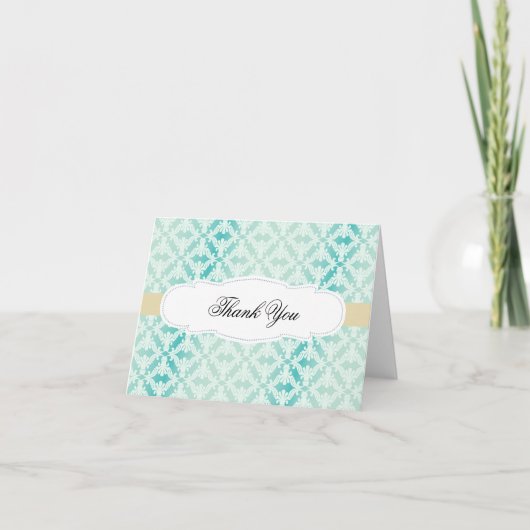 Carte De Remerciements Mint Teal Gold Damask (Devant)