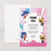 Carte De Remerciements Miraculous Ladybug & Cat Noir Chibi Anniversaire (Devant / Derrière)