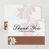 Carte de remerciements Mocha Mariage damassé (Devant / Derrière)