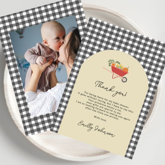 Carte De Remerciements MoCountry Rustic Gray Gingham Baby Shower