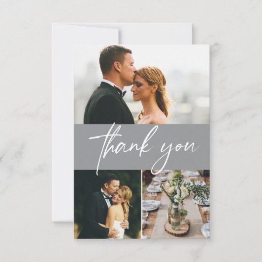 Carte De Remerciements Mod Grey Simple mariage 3 photos collage (Devant)
