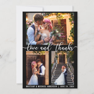 Carte De Remerciements Modern 3 Photo Love and Thanks Mariage