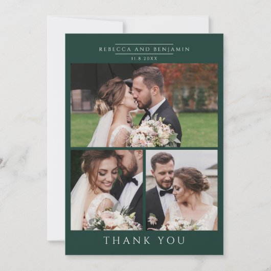 Carte De Remerciements Modern 3 Photos Hand-Lettered Wedding (Devant)