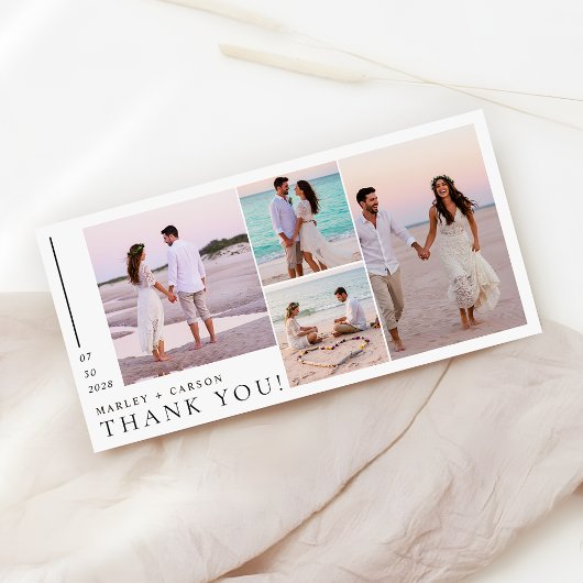 Carte De Remerciements Modern 4 Photo Collage Minimalist Wedding