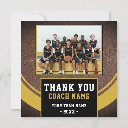 Carte De Remerciements Modern Basketball Team Coach Photo (Devant)