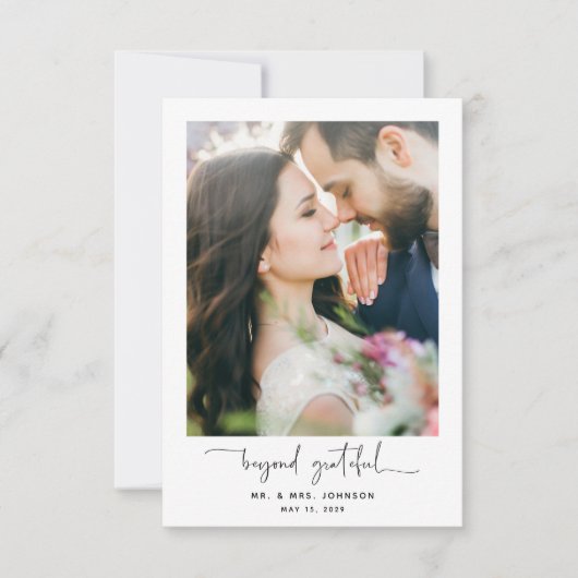Carte De Remerciements Modern Beyond Grateful Script 2 Mariage photo (Devant)