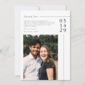 Carte De Remerciements Modern Black and White Minimal Wedding Photo (Dos)
