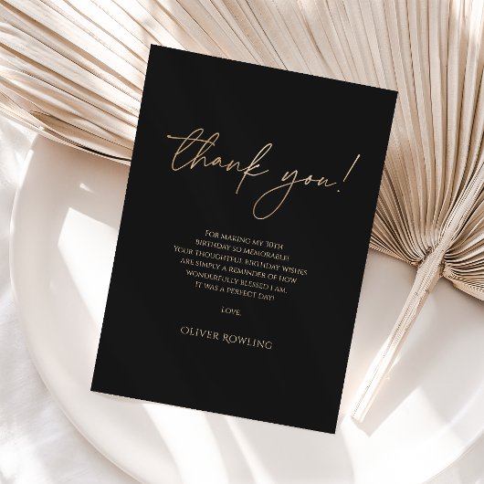 Carte De Remerciements Modern Black Gold 30th Birthday Thank You Card 