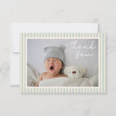 Carte De Remerciements Modern Blue Stripes Two Photo Baby Shower Message (Devant)