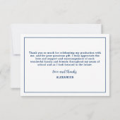 Carte De Remerciements Modern Bold Class 2026 Navy Blue Graduation (Dos)
