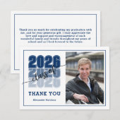 Carte De Remerciements Modern Bold Class 2026 Navy Blue Graduation (Devant / Derrière)