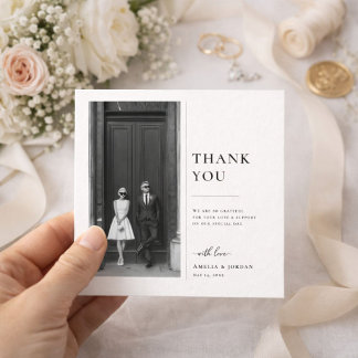 Carte De Remerciements Modern Classic Black and White Wedding Photo