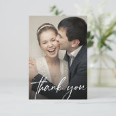 Carte De Remerciements Modern Custom 2 Wedding Photos Chic (Debout devant)