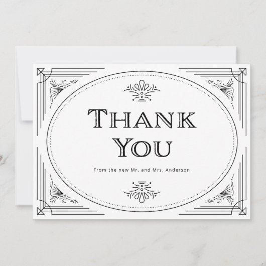 Carte De Remerciements Modern Deco | Mariage élégant noir et blanc (Devant)