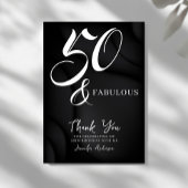 Carte De Remerciements Modern Elegant Black White Fifty Fabulous Birthday