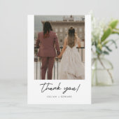 Carte De Remerciements Modern Elegant Script 2-Photo Wedding (Debout devant)