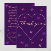 Carte De Remerciements modern flying butterflies heart (Devant / Derrière)