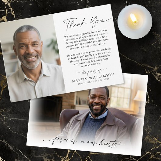 Carte De Remerciements Modern Funeral Script Thank You 2 Photos