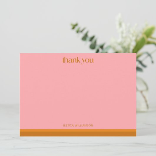 Carte De Remerciements Modern Geometric Pink Orange Bridal Shower Custom (Debout devant)