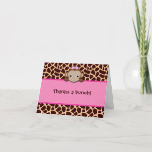 Carte De Remerciements Modern Girl Monkey Thank You [Pink]