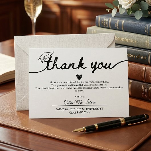 Carte De Remerciements Modern Graduation Cap and Tassel Personalized 