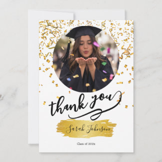 Carte De Remerciements Modern Graduation Thank You Card with Cap and Tass
