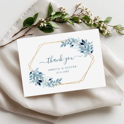 Carte De Remerciements Modern Greenery Dusty Blue Geometric Wedding