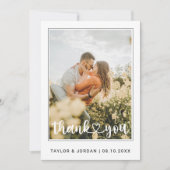 Carte De Remerciements Modern Heart Script Custom Minimal Photo Wedding  (Devant)