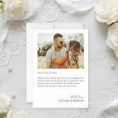 Carte De Remerciements Modern Heart Script Custom Minimal Photo Wedding 