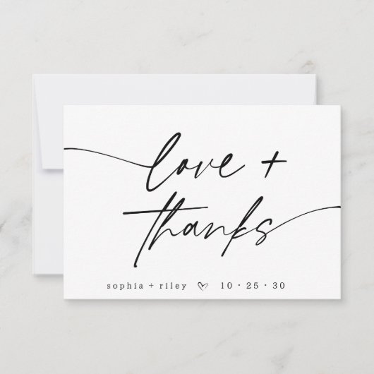 Carte De Remerciements Modern Love and Thanks Script Heart Photo Mariage (Devant)