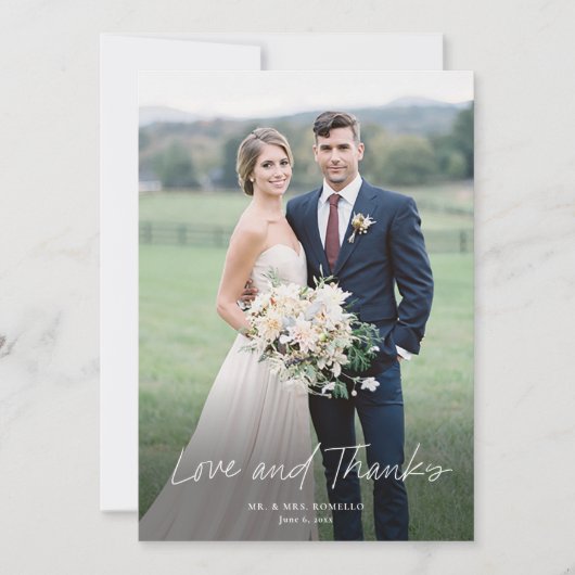 Carte De Remerciements Modern Love and Thanks Script Mariage photo (Devant)